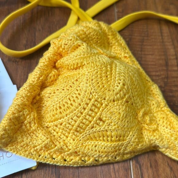 * NWT Shade & Shore Medium (8-10) Yellow Crochet Bikini Triangle Swim Top - Picture 6 of 9
